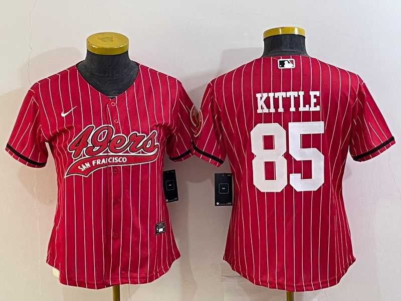 Womens San Francisco 49ers #85 George Kittle Red Pinstripe With Patch Cool Base Stitched Baseball Jersey->women nfl jersey->Women Jersey
